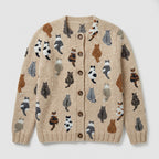 Elsinia | Dames Cardigan met Kattenprint – Gebreide Cardigan met Speelse Print