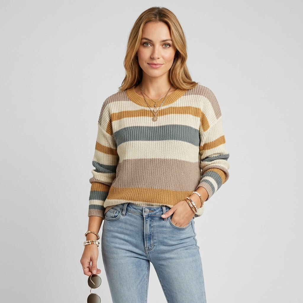 Gavielle | Gestreepte geribde damestrui – Zacht gebreide pullover