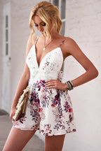 Yvoria | Bloemenkant romper – diepe V-hals, casual zomer- en feestplaysuit