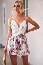 Yvoria | Bloemenkant romper – diepe V-hals, casual zomer- en feestplaysuit