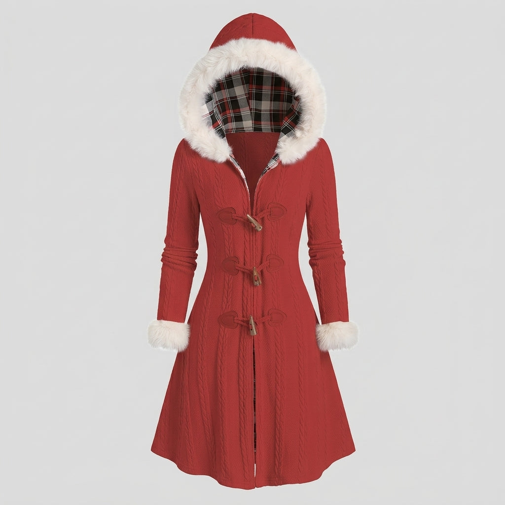 Estrella | Dames Geruite Patchworkjas – Lange Mouwen met Capuchon en Knoopsluiting