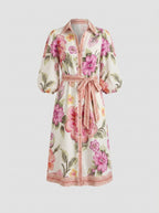 Saskia | Dames Overhemdjurk met Bloemenprint – Knielang Model met Pofmouwen