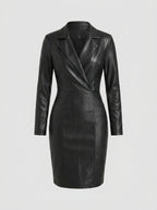 Alveria | Dames Imitatieleer Midi Jurk – Getailleerde Bodycon Pasvorm