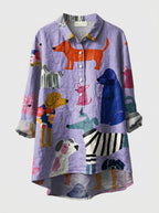 Briseida | Dames Oversized Blouse met Hondenprint – Casual Katoenen Overhem