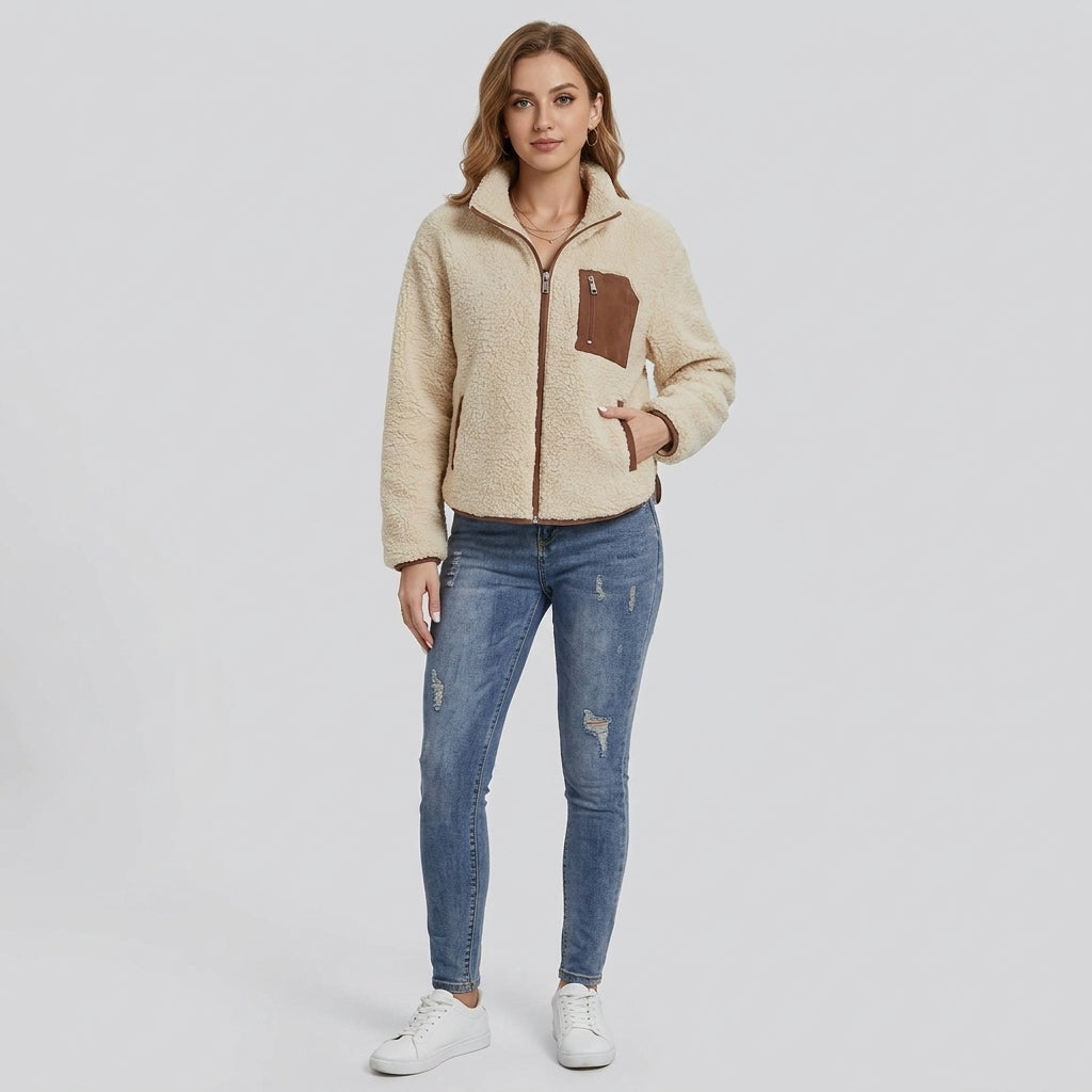 Quinelle | Pluche damesjas met rits – Zacht fleece