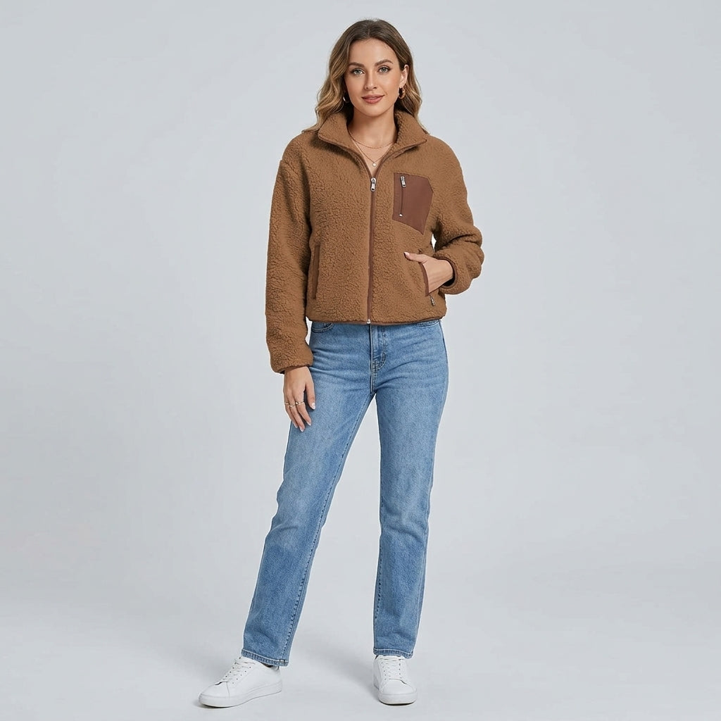 Quinelle | Pluche damesjas met rits – Zacht fleece