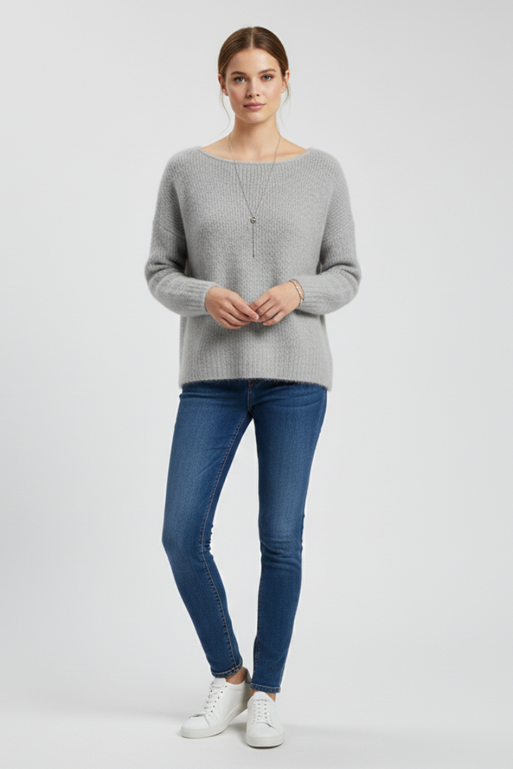 Eirian | Damestrui van Gebreid Materiaal – Zachte Casual Trui met Wijde Hals