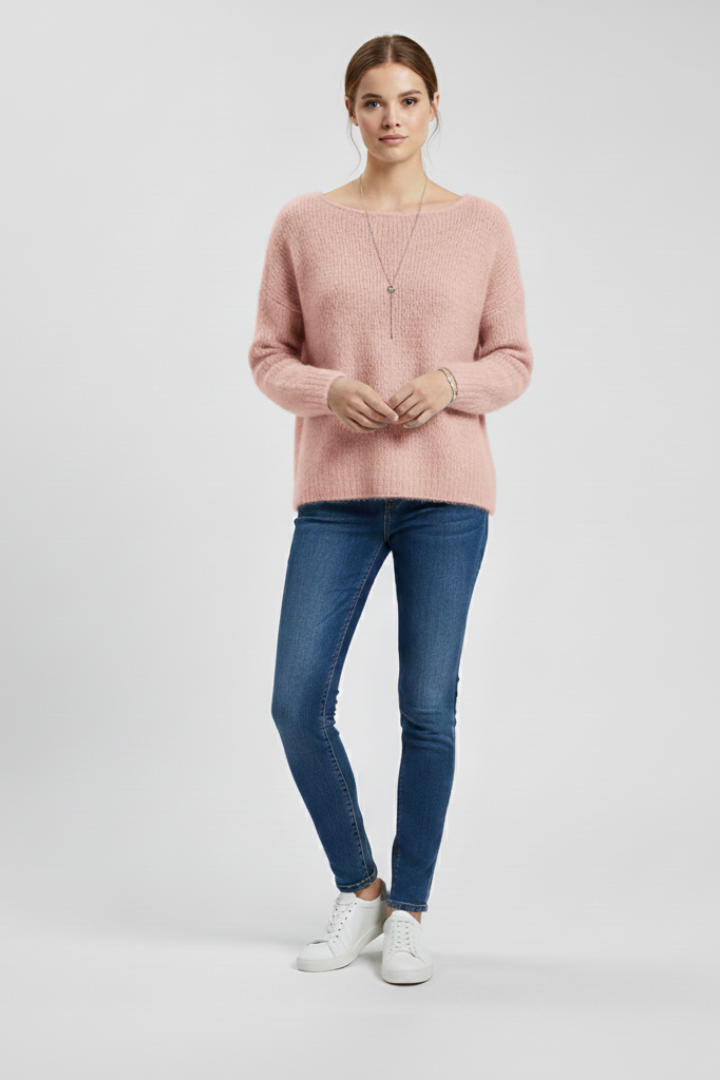 Eirian | Damestrui van Gebreid Materiaal – Zachte Casual Trui met Wijde Hals