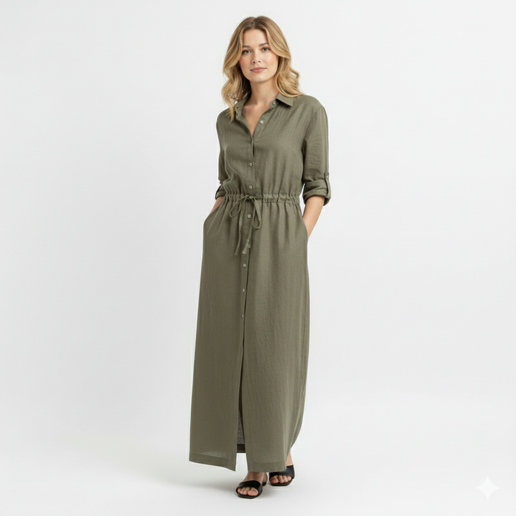 Oriel | Lange shirtjurk voor dames – lange mouwen, knoopsluiting