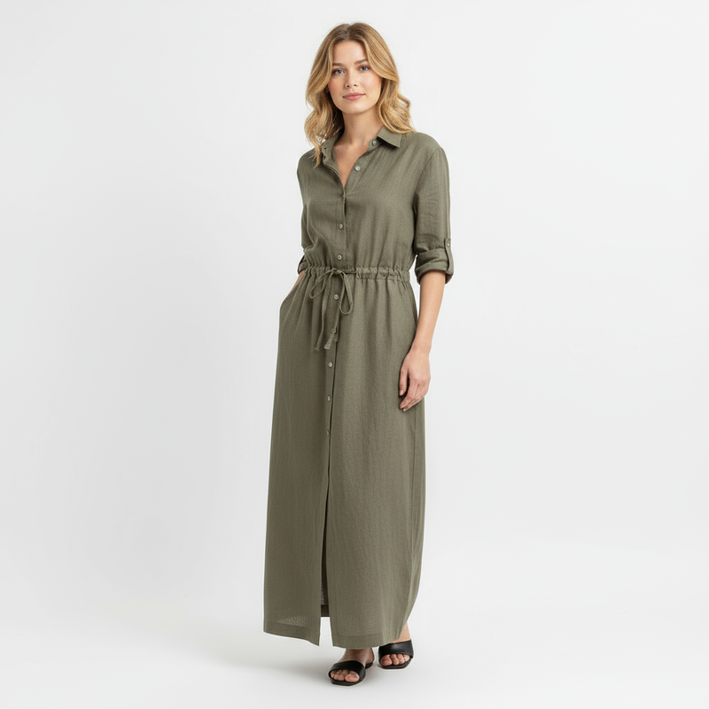 Oriel | Lange shirtjurk voor dames – lange mouwen, knoopsluiting