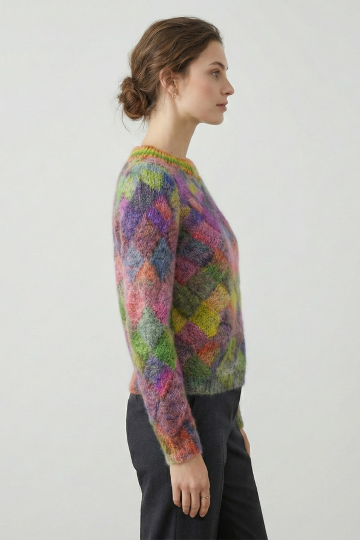 Amabel | Damestrui van gestructureerd breiwerk – ronde hals, pullover met lange mouwen