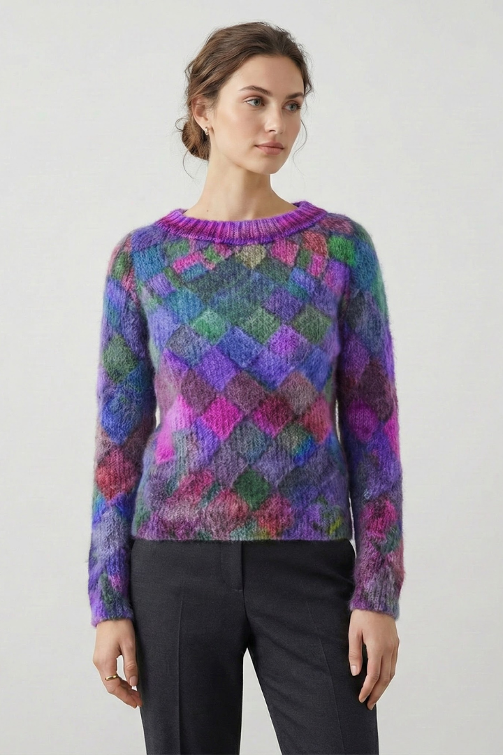 Amabel | Damestrui van gestructureerd breiwerk – ronde hals, pullover met lange mouwen