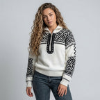 Kirellia | Fair Isle-jacquardtrui voor dames – Pullover met halve rits en hoge hals