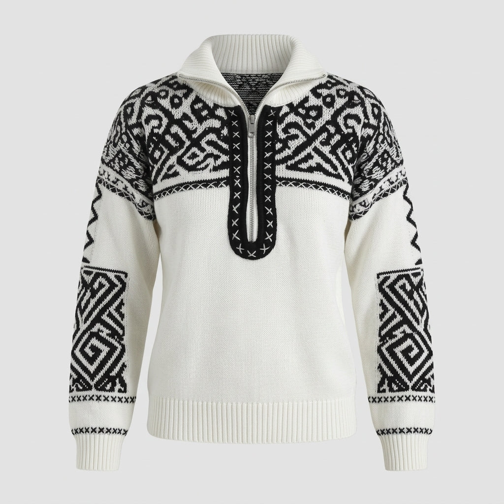 Kirellia | Fair Isle-jacquardtrui voor dames – Pullover met halve rits en hoge hals
