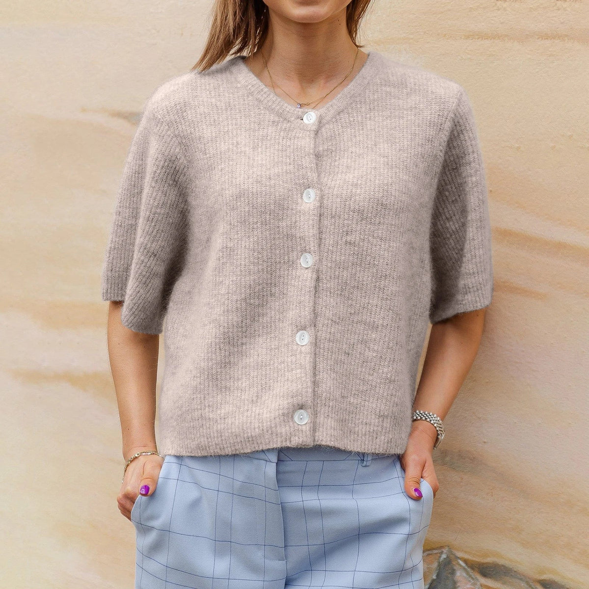 Roelina | Gebreid Vest Dames met Korte Mouwen – Lichtgewicht Cardigan