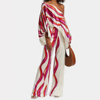 Calypso | Dames Asymmetrische 2-Delige Set met Print & Wijde Broek