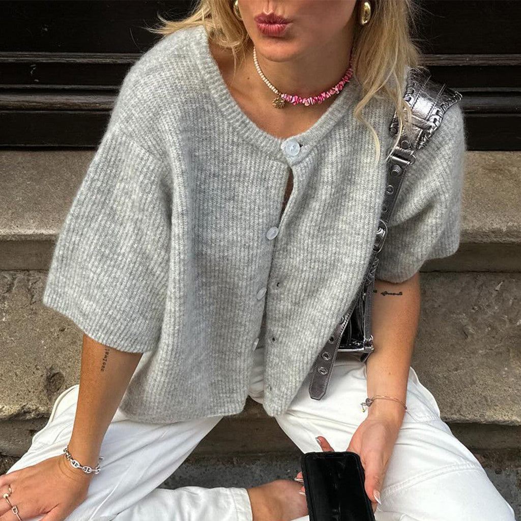 Roelina | Gebreid Vest Dames met Korte Mouwen – Lichtgewicht Cardigan