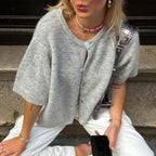 Roelina | Gebreid Vest Dames met Korte Mouwen – Lichtgewicht Cardigan