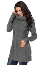 Catrien | Grijze Damestrui met Grof Kabelbreisel en Watervalhals – Casual Pullover met Lange Mouwen