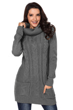 Catrien | Grijze Damestrui met Grof Kabelbreisel en Watervalhals – Casual Pullover met Lange Mouwen