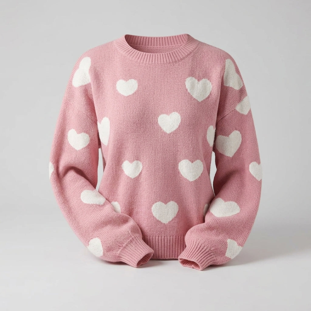 Brialyn | Damestrui met hartjesprint – Zachte gebreide pullover