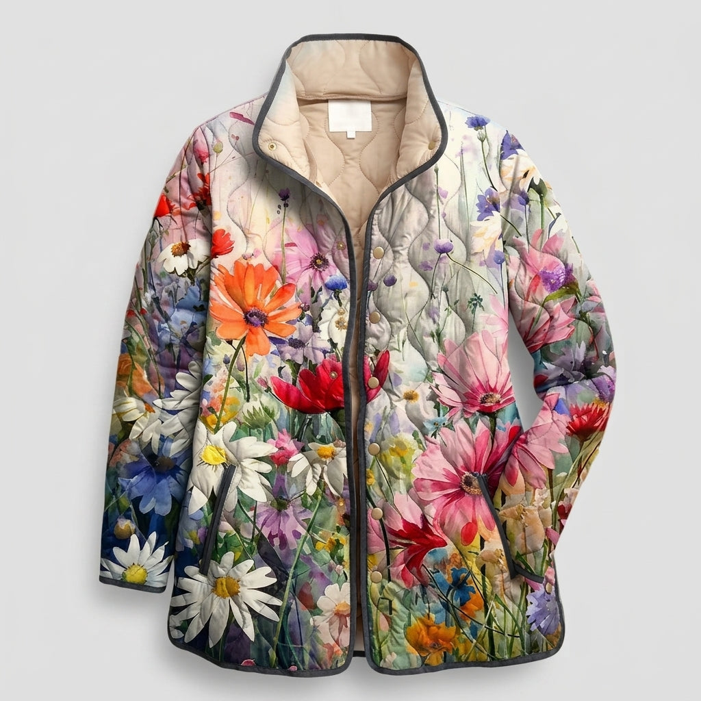 Eirielle | Vintage gewatteerd damesjack met bloemenprint – Lichtgewicht, veelkleurig jack