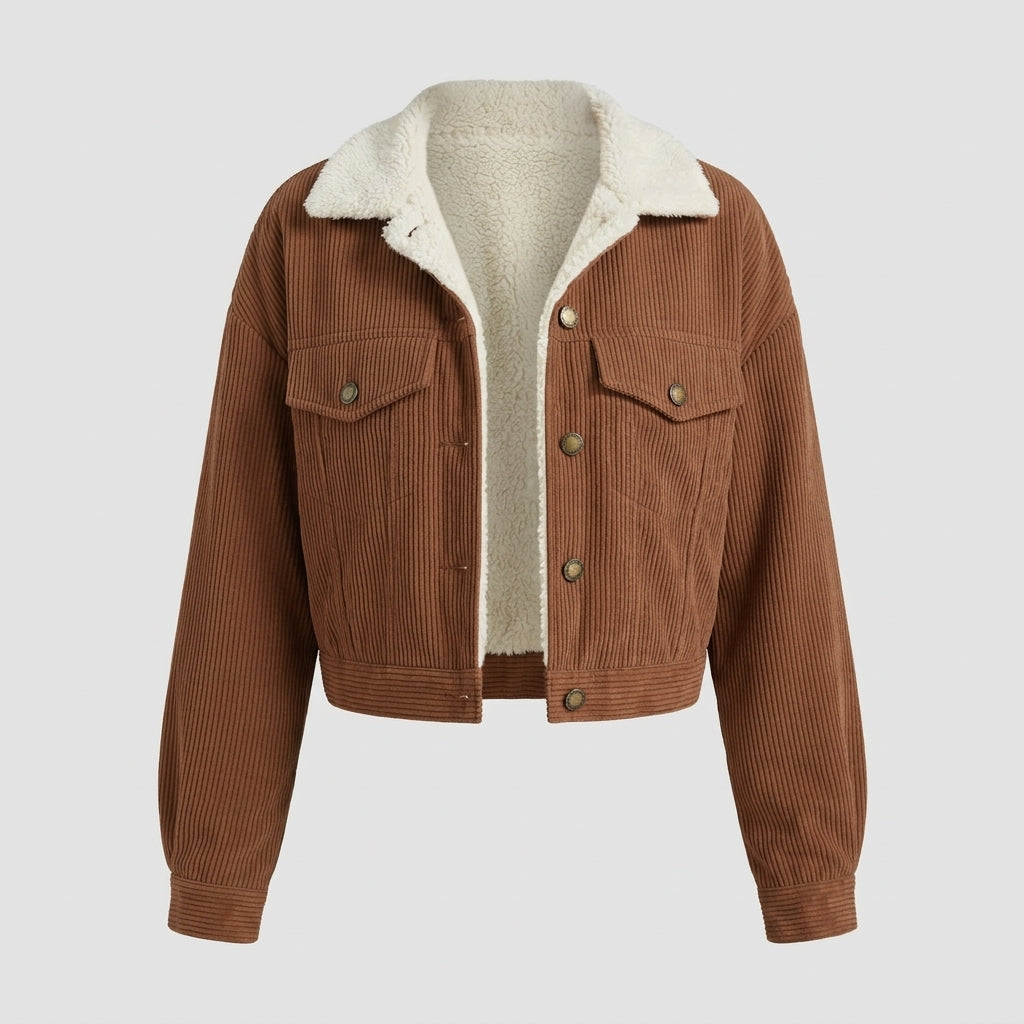 Arina | Dames Corduroy Jas met Fleece Kraag, Korte Pasvorm