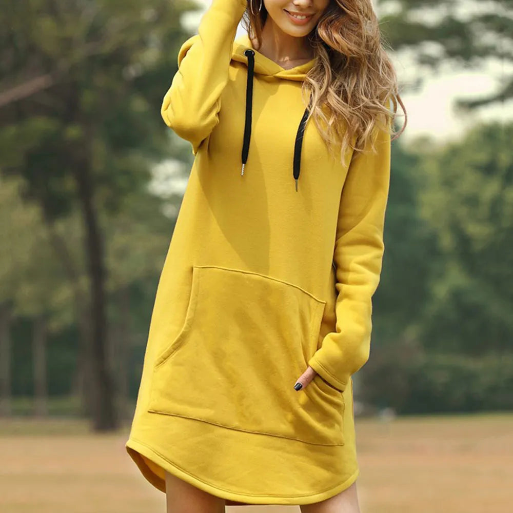 Agnita | Lange Hoodie Jurk Dames – Sweatshirt Jurk met Capuchon, Katoen-Polyestermix