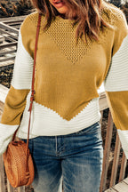 Klazina | Tweekleurige Gebreide Trui Dames – Chevron Pullover met Lange Mouwen