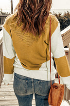 Klazina | Tweekleurige Gebreide Trui Dames – Chevron Pullover met Lange Mouwen