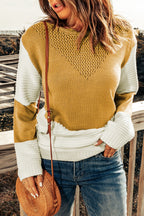 Klazina | Tweekleurige Gebreide Trui Dames – Chevron Pullover met Lange Mouwen