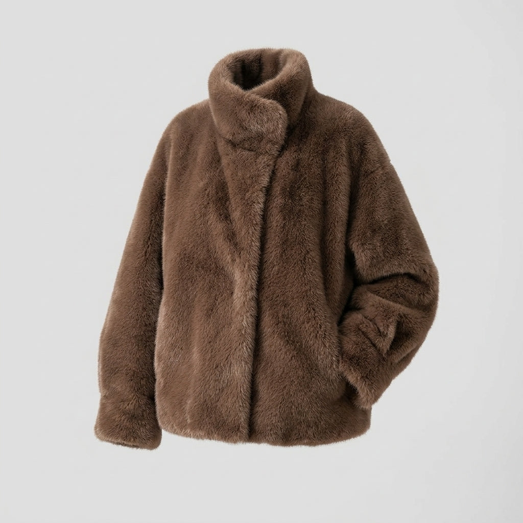 Emelien | Dames Korte Faux Fur Jas met Opstaande Kraag