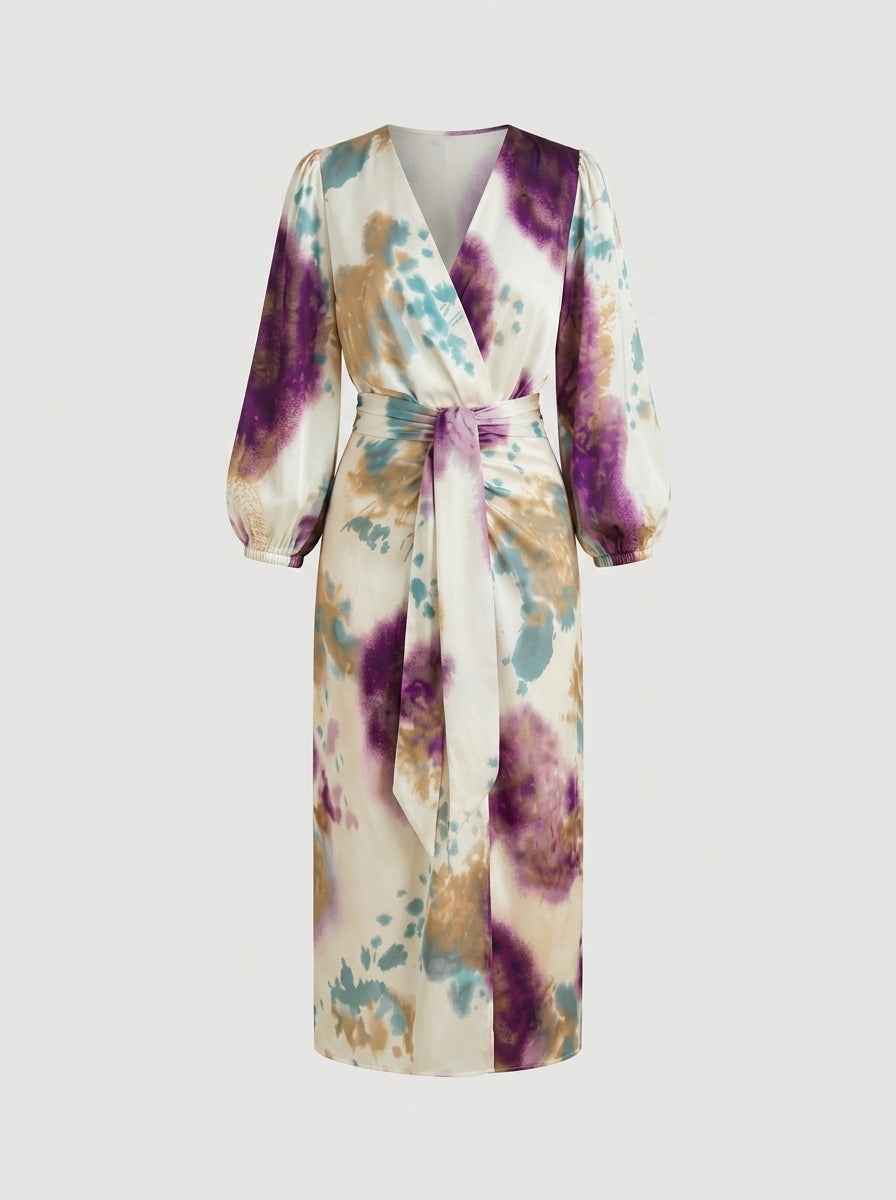 Nessa | Lange jurk met franjes voor dames – V-hals, gedrapeerde taille