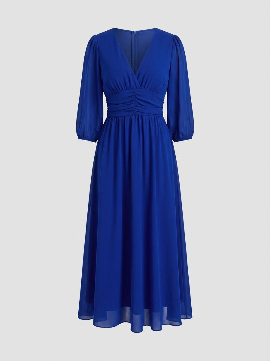 Romilly | Wrapjurk met V-hals voor dames – Midi-jurk met lange mouwen