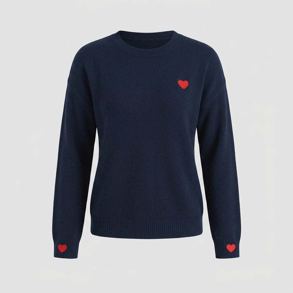 Fiorina | Damestrui met hartjesborduursel – Loszittende pullover met ronde hals