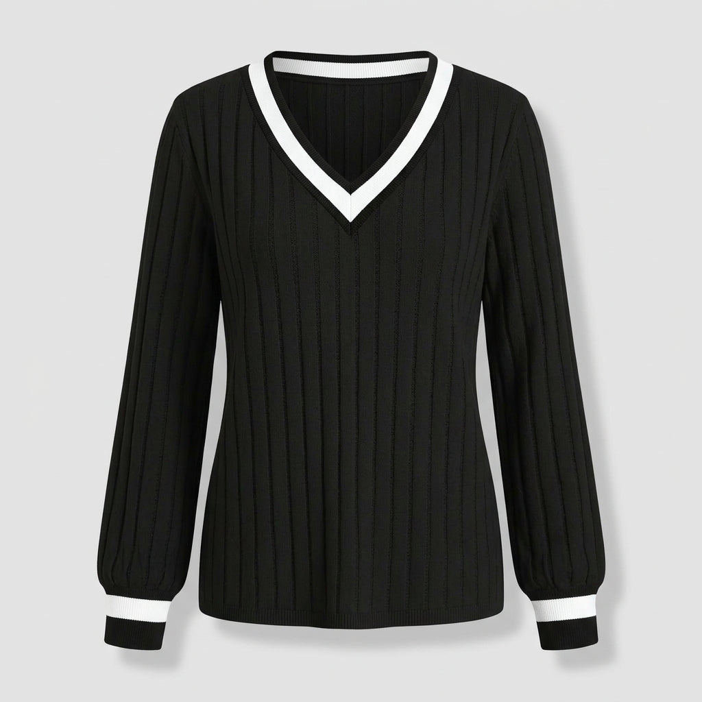 Hester | Dames T-shirt met V-Hals, Color-Block Design & Geribde Stof