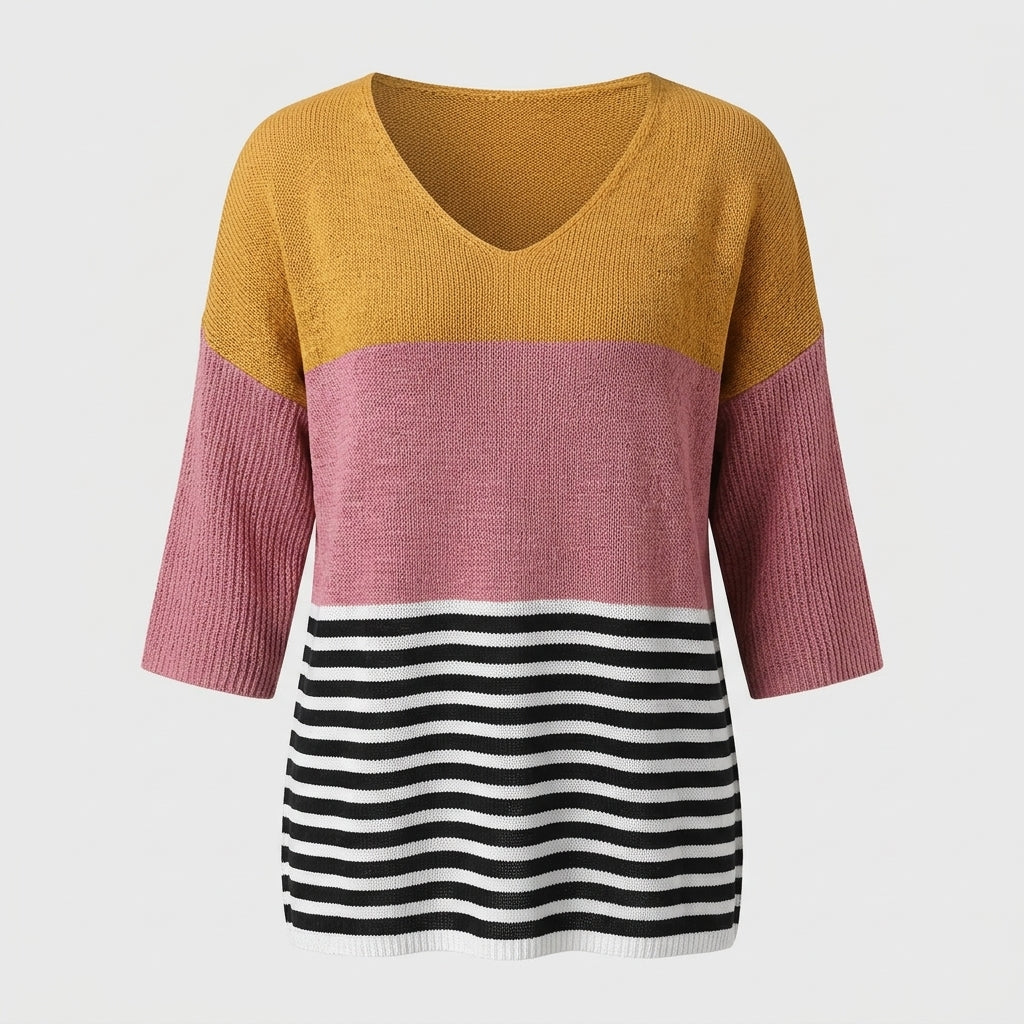 Jonquil | Dames Gebreide Trui met Abstracte Lijnprint – Casual Pullover met Artistiek Patroon
