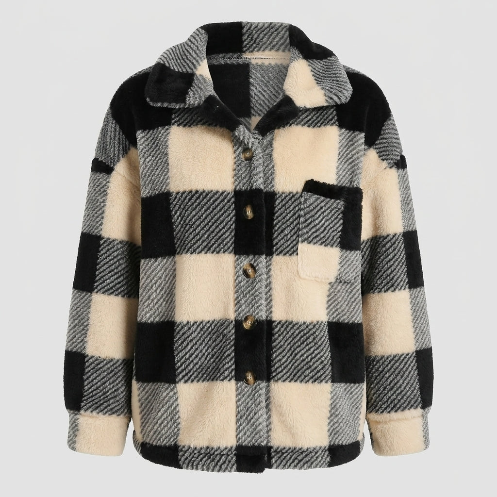 Vionella | Geruite pluche jas voor dames – Elegante, casual jas met knopen aan de voorkant