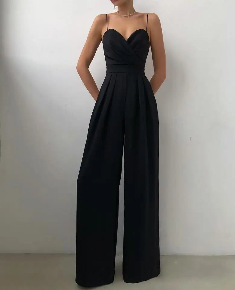Sorielle | Elegante Jumpsuit met Wijde Broekspijpen – Spaghettibandjes, Formele Avond- & Feestoutfit