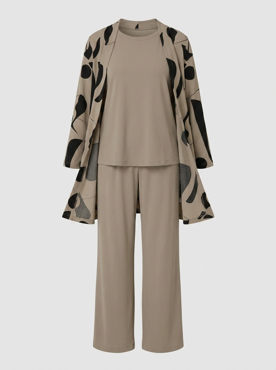 Guinevere | Dames 3-Delige Set – Geprint Vest, Trui met Lange Mouwen & Wijde Broek