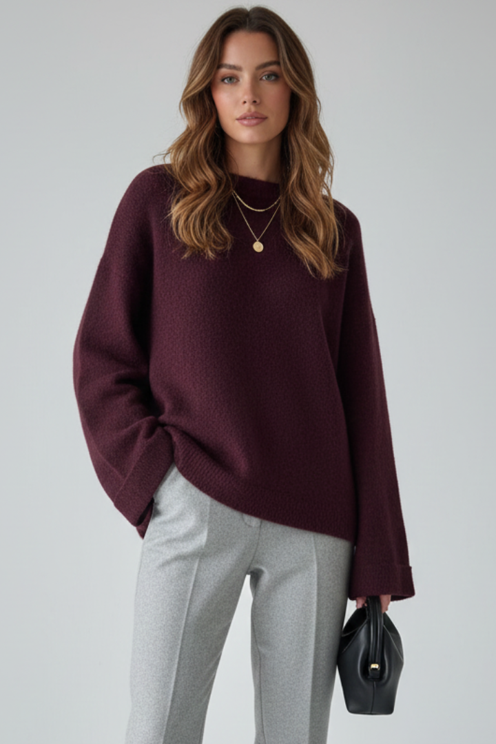 Damaris | Damestrui van gestructureerd breiwerk – ronde hals, halflange pullover