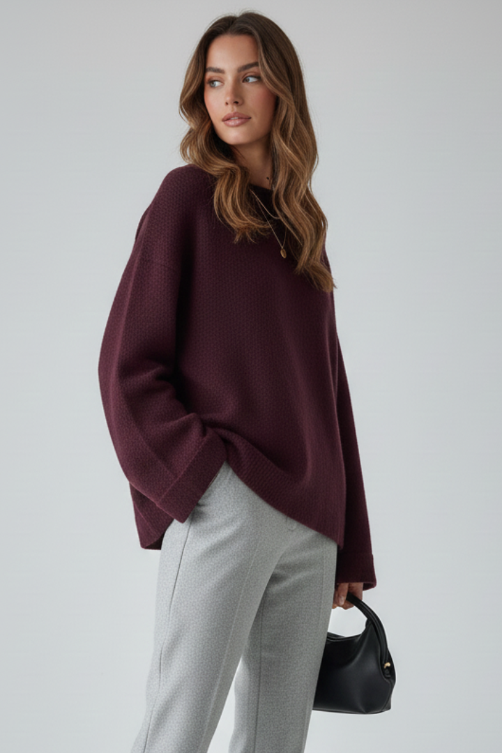 Damaris | Damestrui van gestructureerd breiwerk – ronde hals, halflange pullover