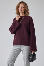 Damaris | Damestrui van gestructureerd breiwerk – ronde hals, halflange pullover