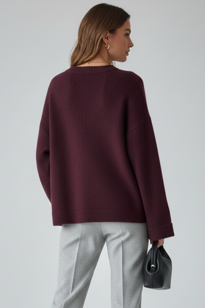 Damaris | Damestrui van gestructureerd breiwerk – ronde hals, halflange pullover