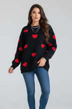 Junia | Damestrui met hartjesprint – ronde hals, lange mouwen, pullover met relaxte pasvorm