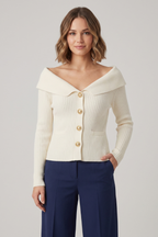 Avielle | Dames Geribd Vest met Knopen – Gebreide Trui met Textuur en Lange Mouwen
