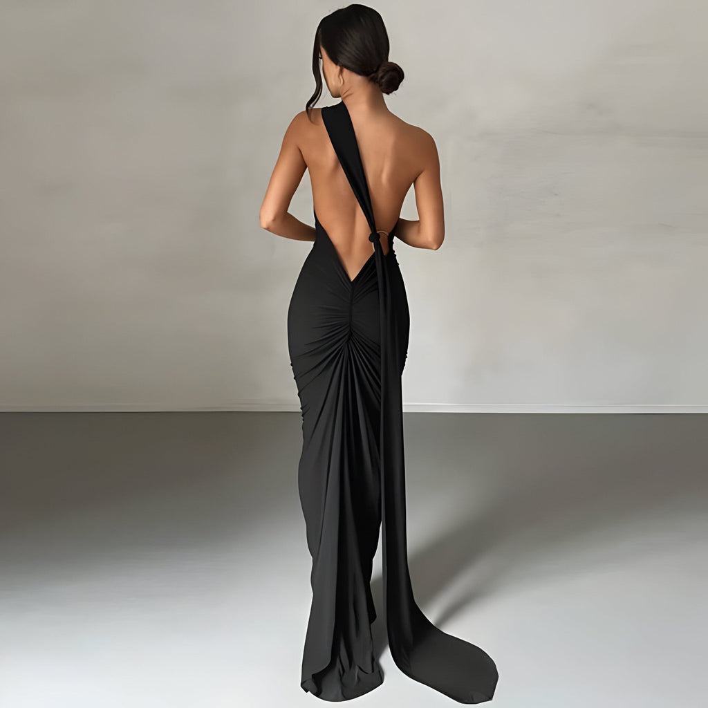 Laria | Elegante lange jurk voor dames – Rugloze maxi-jurk van polyester