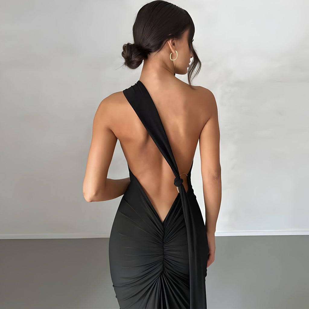 Laria | Elegante lange jurk voor dames – Rugloze maxi-jurk van polyester