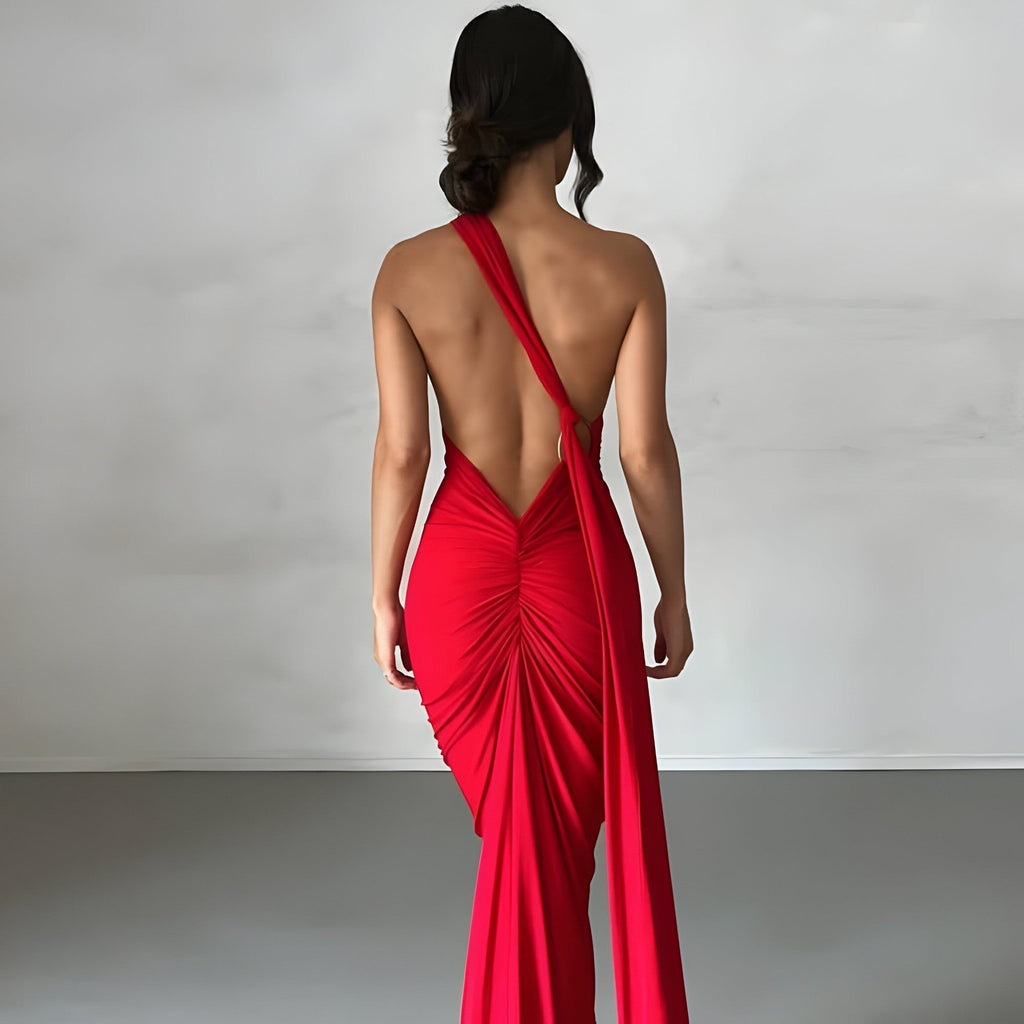 Laria | Elegante lange jurk voor dames – Rugloze maxi-jurk van polyester
