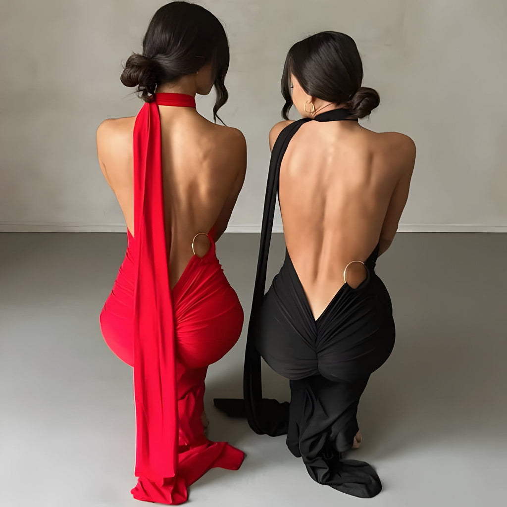 Laria | Elegante lange jurk voor dames – Rugloze maxi-jurk van polyester